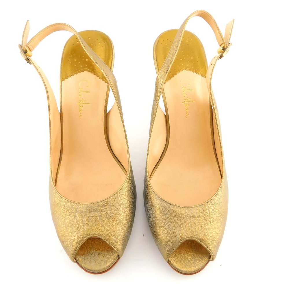 COLE HAAN Nike Air Blush Gold Leather Peep Toe Platform Sling Back Heel Pump 8.5